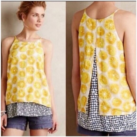 Anthropologie Porridge Lemon Slice Silky Tank - Picture 1 of 4